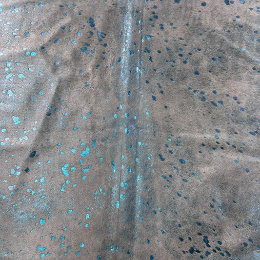Turquoise Metallic Cowhide Rug Size: 7x6.2 feet Y-063