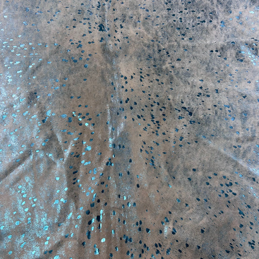 Turquoise Metallic Cowhide Rug Size: 7.5x6.2 feet Y-064