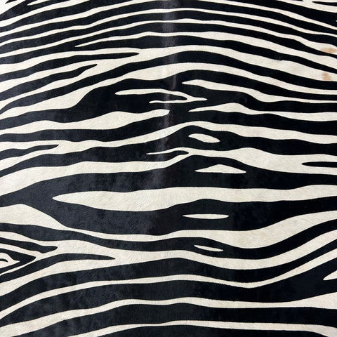 Zebra Print Cowhide Rug (some beige spots) Size: 7x6 feet Z-376