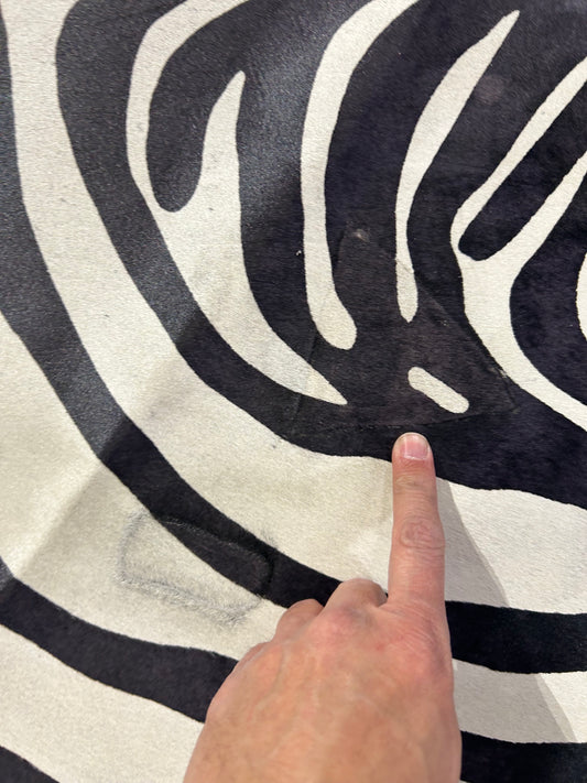 Upholstery Zebra Print Cowhide Rug (1 patch/1 fire brand) Size: 6 ft X 5.5 ft D-101