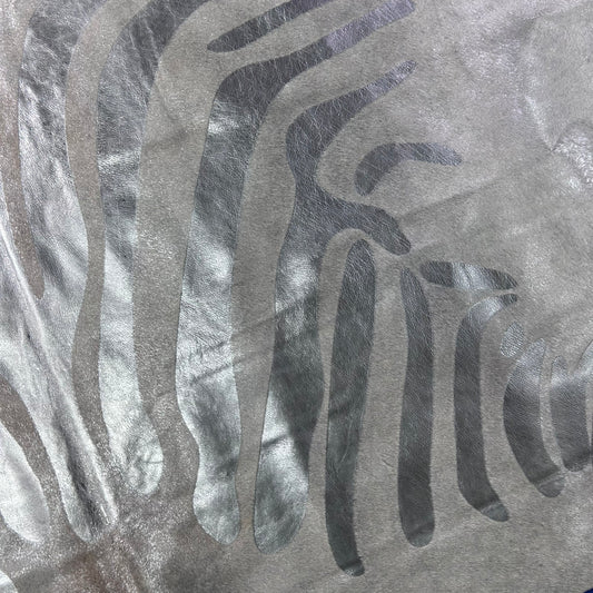 Silver Metallic Zebra Cowhide Rug Size: 7x6.5 feet J-062