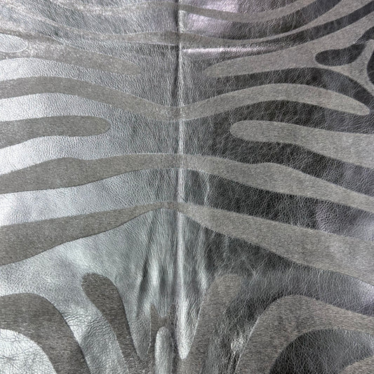 Silver Metallic Zebra Cowhide Rug (1 stitch in the middle) Size: 7x6 feet J-063