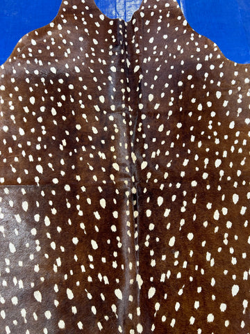 Axis Deer Print Cowhide Rug (darker background a few scars) Size: 7x6.2 feet D-104