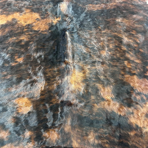 Tricolor Cowhide Rug (more solid tones of brindle/ long shiny hair) Size: 7.2x7 feet J-067