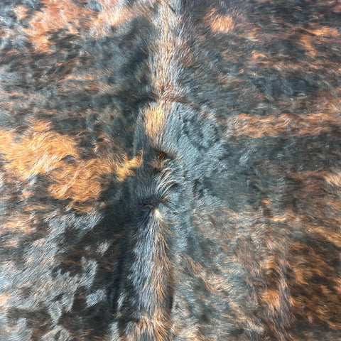 Tricolor Cowhide Rug (more solid tones of brindle/ long shiny hair) Size: 7.2x7 feet J-067