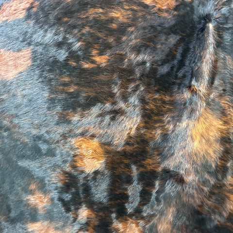 Tricolor Cowhide Rug (more solid tones of brindle/ long shiny hair) Size: 7.2x7 feet J-067