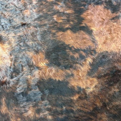 Tricolor Cowhide Rug (more solid tones of brindle/ long shiny hair) Size: 7.2x7 feet J-067