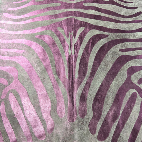 Small Pink Metallic Zebra Cowhide Rug Size: 6x5.7 feet J-137