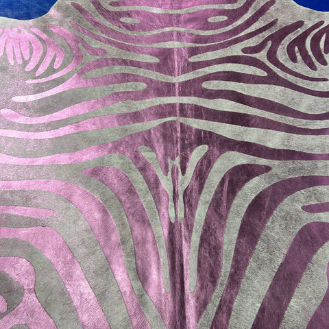 Small Pink Metallic Zebra Cowhide Rug Size: 6x5.7 feet J-137
