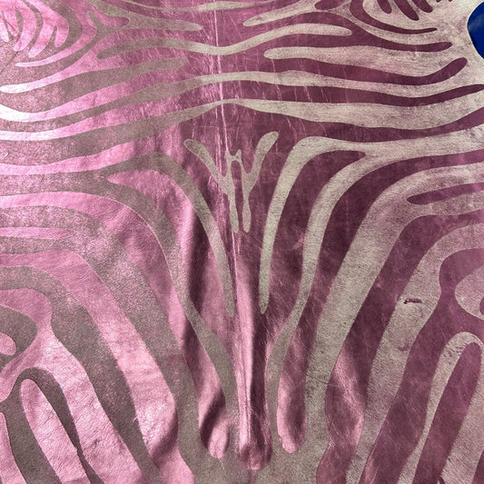 Small Pink Metallic Zebra Cowhide Rug Size: 6x5.7 feet J-138
