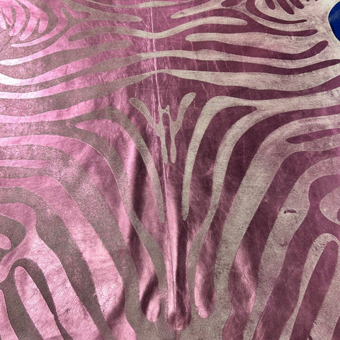 Small Pink Metallic Zebra Cowhide Rug Size: 6x5.7 feet J-138