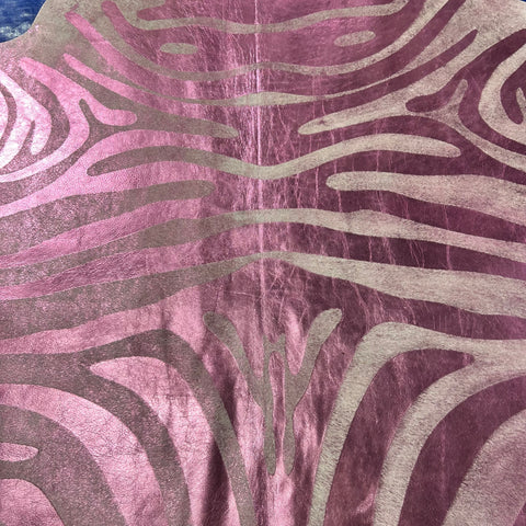 Small Pink Metallic Zebra Cowhide Rug Size: 6x5.7 feet J-138
