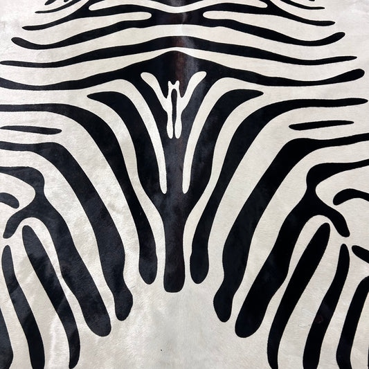 Zebra Print Cowhide Rug (1 patch and some scars/ beautiful shiny hair/ quite white!) Size: 8x6.2 feet J-139