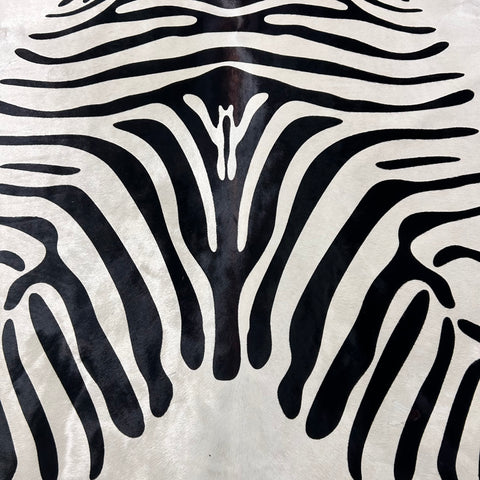 Zebra Print Cowhide Rug (1 patch and some scars/ beautiful shiny hair/ quite white!) Size: 8x6.2 feet J-139
