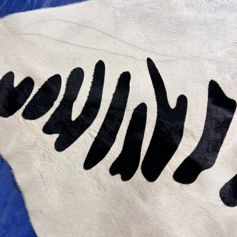 Zebra Print Cowhide Rug (1 patch and some scars/ beautiful shiny hair/ quite white!) Size: 8x6.2 feet J-139