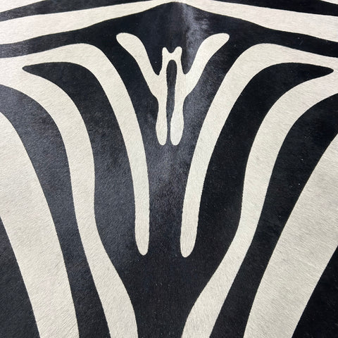 Zebra Print Cowhide Rug (2 small patches and some scars/ quite white!) Size: 7x6.7 feet J-140