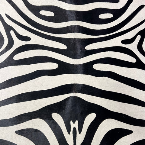 Zebra Print Cowhide Rug (2 small patches and some scars/ quite white!) Size: 7x6.7 feet J-140