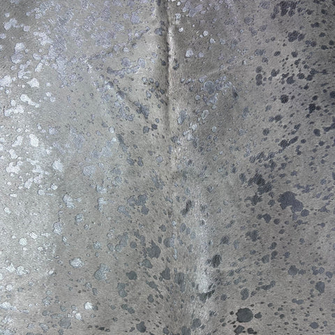 Silver Metallic Cowhide Rug (2 light beige spots) Size: 7x7 feet J-072