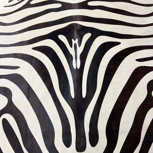 Zebra Print Cowhide Rug (neck has some beige areas/ stripes are a bit brown in the center) Size: 7.5x6 feet J-141