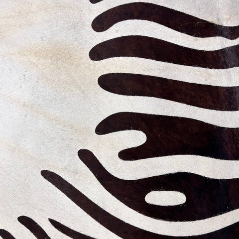 Zebra Print Cowhide Rug (neck has some beige areas/ stripes are a bit brown in the center) Size: 7.5x6 feet J-141