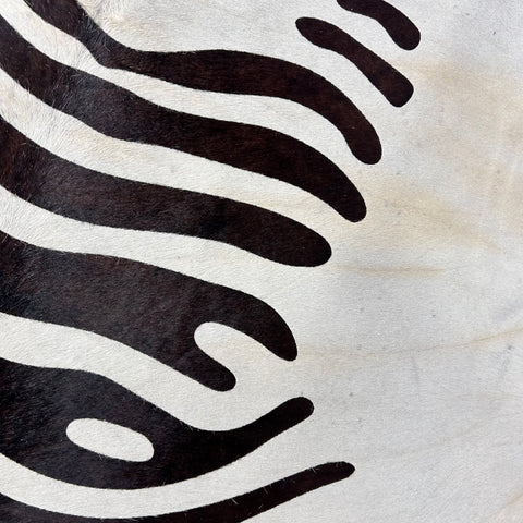 Zebra Print Cowhide Rug (neck has some beige areas/ stripes are a bit brown in the center) Size: 7.5x6 feet J-141