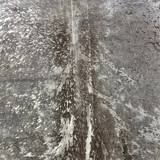 Grey Cowhide Rug with Rose Gold Metallic Acid Washed Size: 7.5x6.5 feet J-142