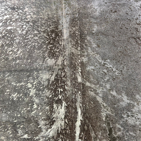 Grey Cowhide Rug with Rose Gold Metallic Acid Washed Size: 7.5x6.5 feet J-142
