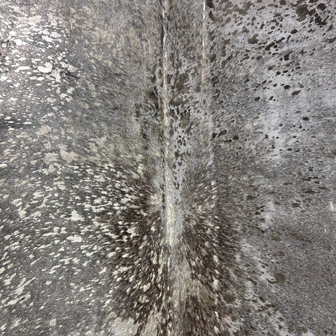 Grey Cowhide Rug with Rose Gold Metallic Acid Washed Size: 7.5x6.5 feet J-142