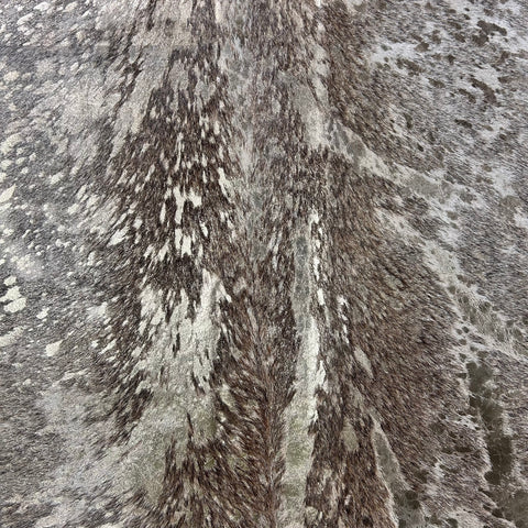 Grey Cowhide Rug with Rose Gold Metallic Acid Washed Size: 7.5x6.5 feet J-142