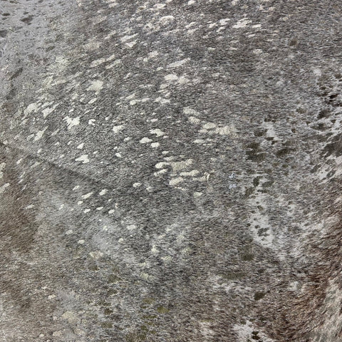 Grey Cowhide Rug with Rose Gold Metallic Acid Washed Size: 7.5x6.5 feet J-142