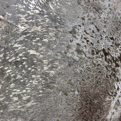 Grey Cowhide Rug with Rose Gold Metallic Acid Washed Size: 7.5x6.5 feet J-142