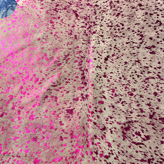 Pink Metallic Cowhide Rug Size: 7x6.5 feet J-145