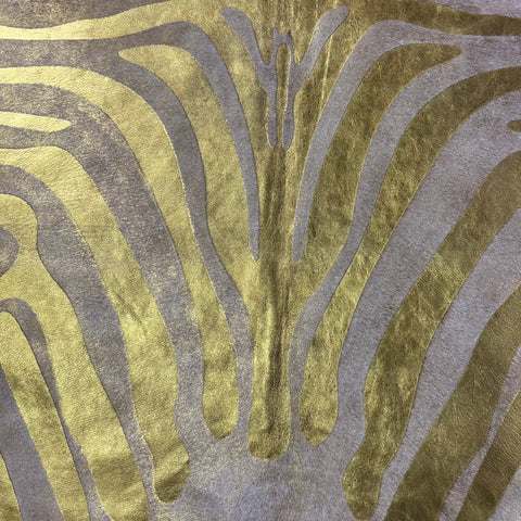 Gold Metallic Zebra Print Cowhide Rug Size: 6x5.5 feet J-146