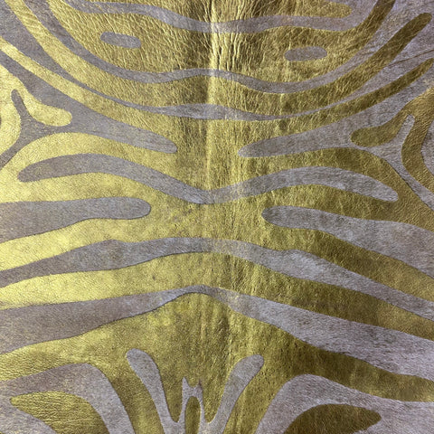 Gold Metallic Zebra Print Cowhide Rug Size: 6x5.5 feet J-146