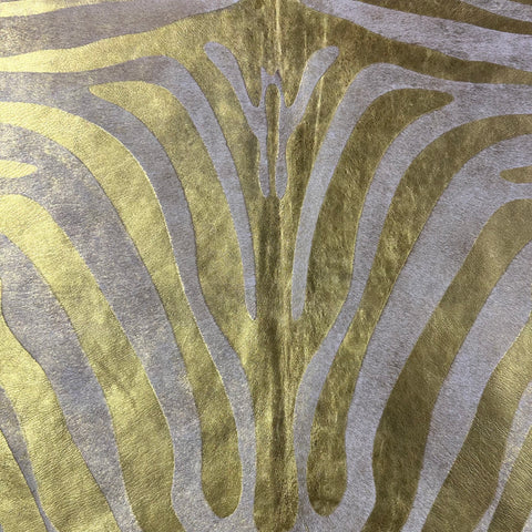 Gold Metallic Zebra Print Cowhide Rug Size: 6x5.5 feet J-146
