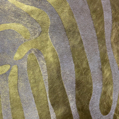 Gold Metallic Zebra Print Cowhide Rug Size: 6x5.5 feet J-146