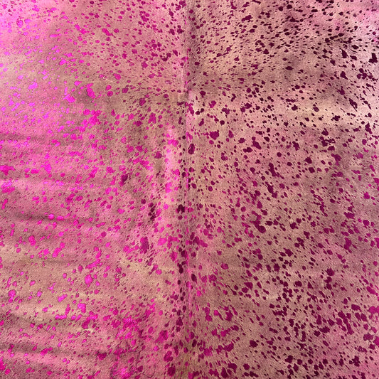 Pink Metallic Cowhide Rug (some of the background close to butt end  is a bit dark beige Size: 7.2x7 feet J-151