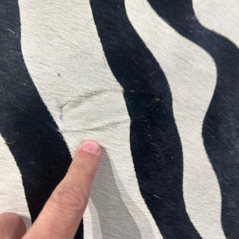 Upholstery Zebra Cowhide Rug (2 small patches) Size: 7x6.5 feet Z-377