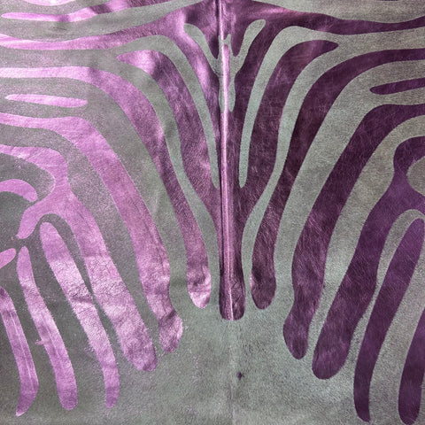 Pink Metallic Zebra Cowhide Rug Size: 7x6.5 feet J-074