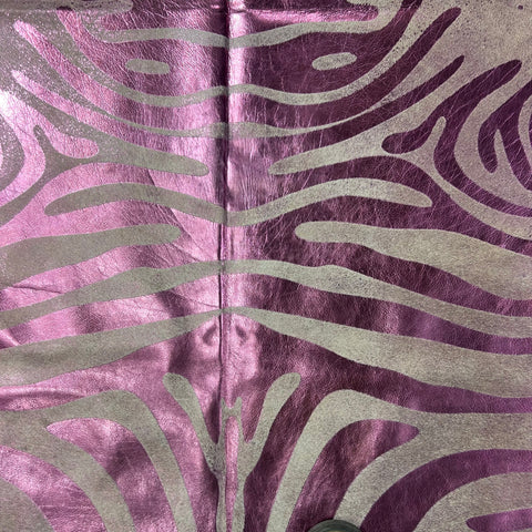 Pink Metallic Zebra Cowhide Rug Size: 7x6.5 feet J-074