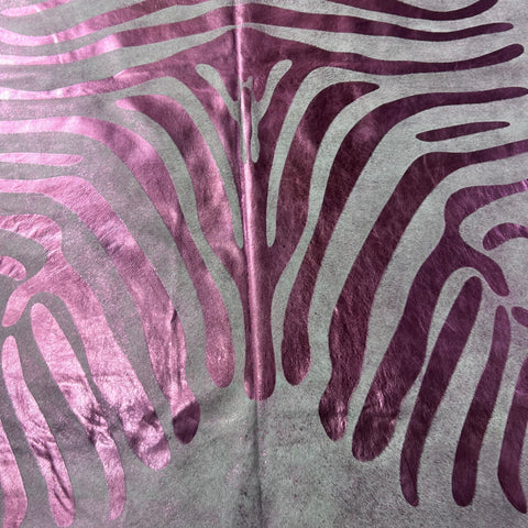 Pink Metallic Zebra Cowhide Rug Size: 7.5x6.5 feet J-075