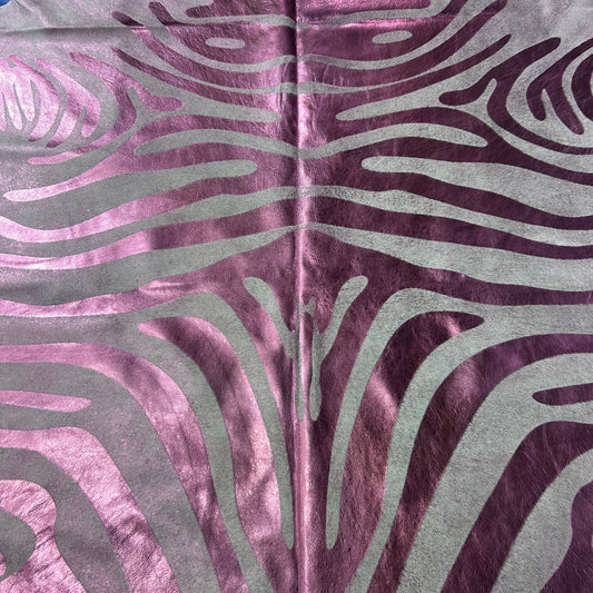 Pink Metallic Zebra Cowhide Rug Size: 7.5x6.5 feet J-075
