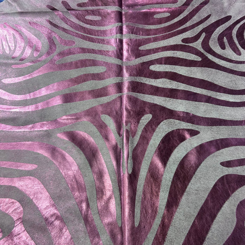 Pink Metallic Zebra Cowhide Rug Size: 7.5x6.5 feet J-075