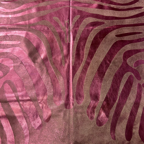 Pink Metallic Zebra Cowhide Rug Size: 7x6.2 feet J-076