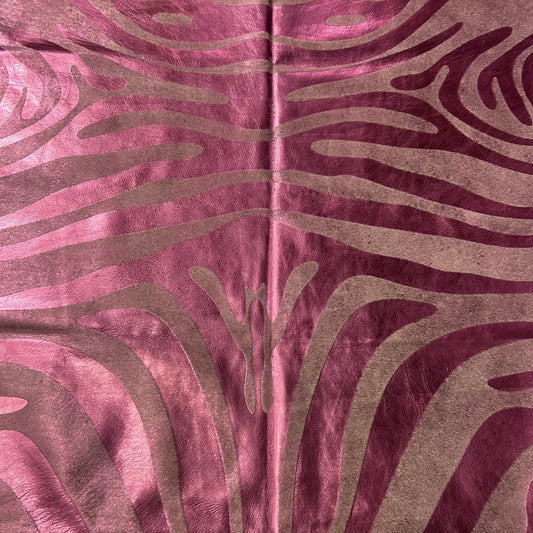 Pink Metallic Zebra Cowhide Rug Size: 7x6.2 feet J-076
