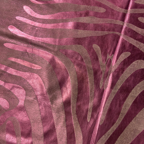 Pink Metallic Zebra Cowhide Rug Size: 7x6.2 feet J-076
