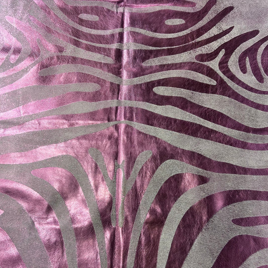 Pink Metallic Zebra Cowhide Rug Size: 7x6.5 feet J-077