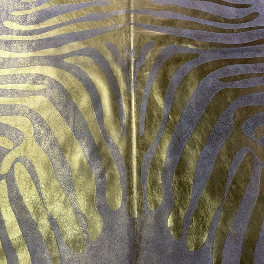 Gold Metallic Zebra Cowhide Rug Size: 7x6.2 feet J-078