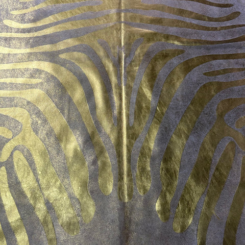 Gold Metallic Zebra Cowhide Rug Size: 7x6.2 feet J-078