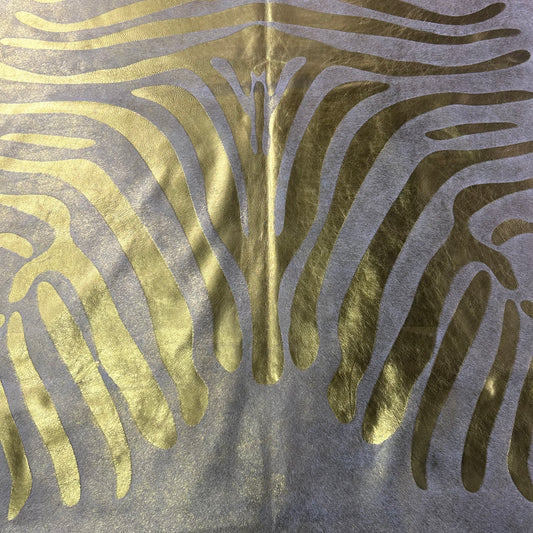 Gold Metallic Zebra Cowhide Rug Size: 7x6 feet J-079